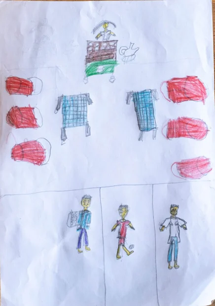 Zeichnung von Natenale: Zwei Fussballmannschaften