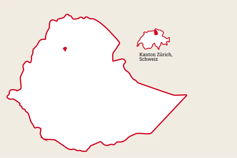 Size comparison: Outline of the country Ethiopia and Switzerland