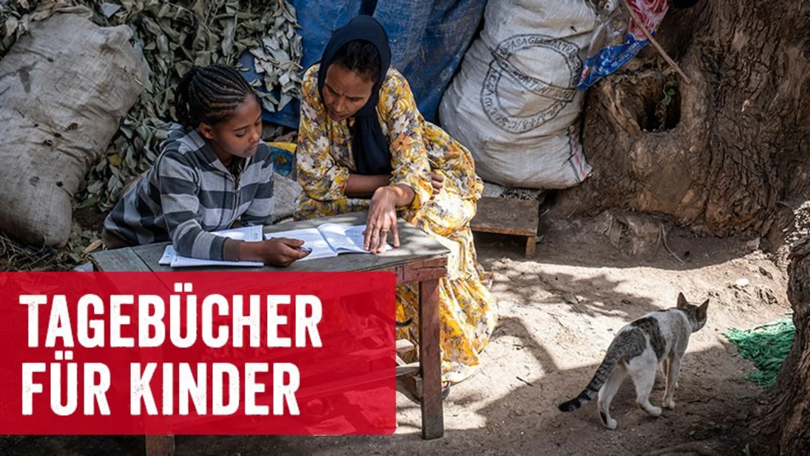 Sozialarbeiterin hilft Mädchen bei den Hausaufgaben mit Teaser-Balken: Tagebücher für Kinder