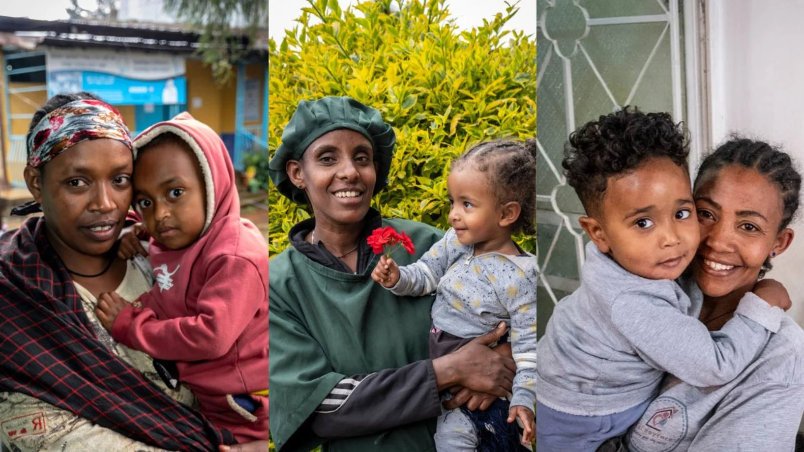 Collage mit drei Mütter mit ihren Kindern