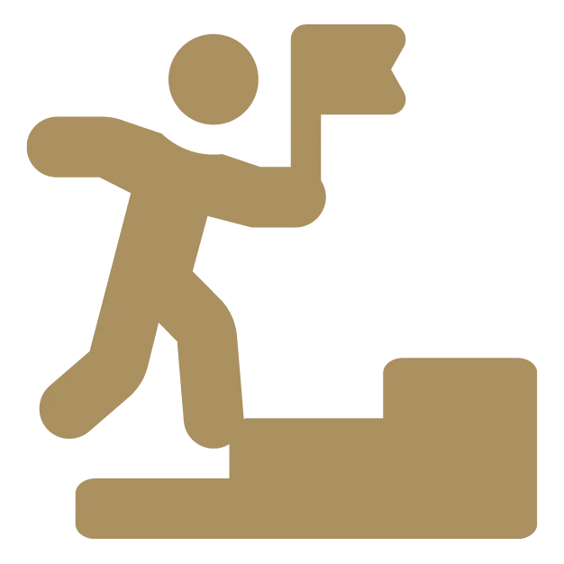 Icon: Männchen geht mit Fahne die Treppe hoch